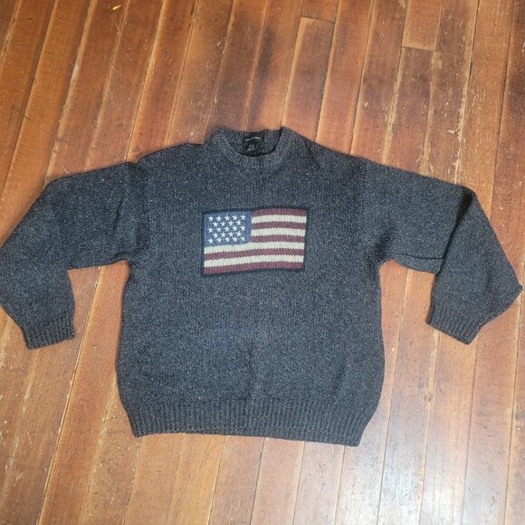 Cotton Traders Fully knit American Flag sweater, grey, Size Large, wool blend - Picture 3 of 7